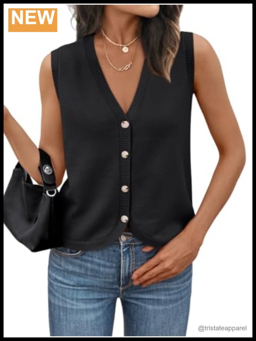 LILLUSORY V Neck Button Down Sleeveless Knitted Sweater Vest